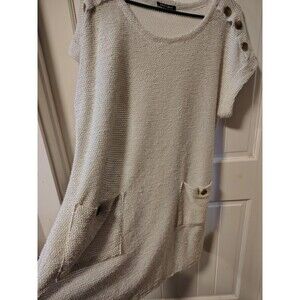 Robert Louis Beige Knit Sweater Dress Short Sleeve Button Pocket Scoop Neck M